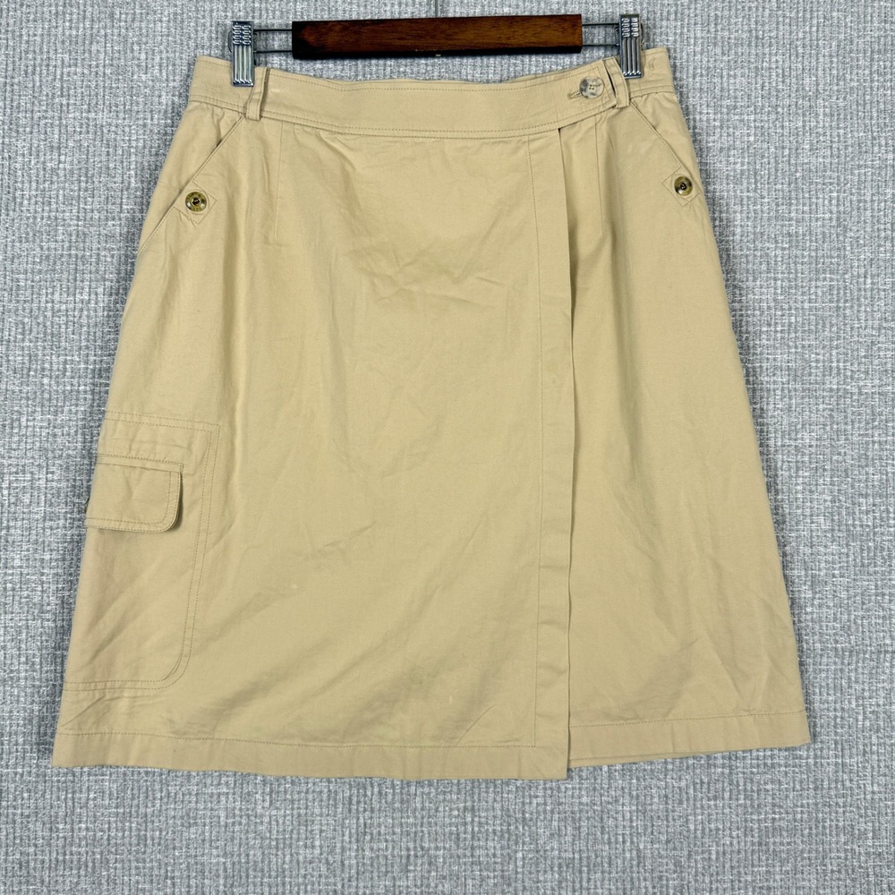 Vtg Escada Sport Wrap Skirt Sz 38 M 8 A-Line Khaki Cotton Blend Preppy Cargo Y2K
